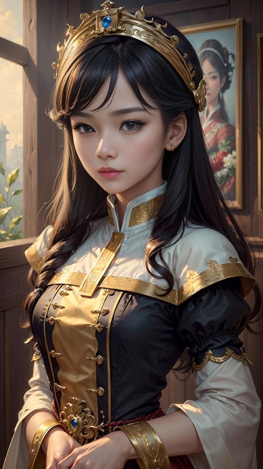 ((Top quality, 16K, masterpiece: 1.3)), Extremely detailed face, Highly detailed lips, Delicate eyes, Double eyelids),Taiping Rebellion,A woman,Bird's-eye view,Beautiful,Female hormones,Charm display