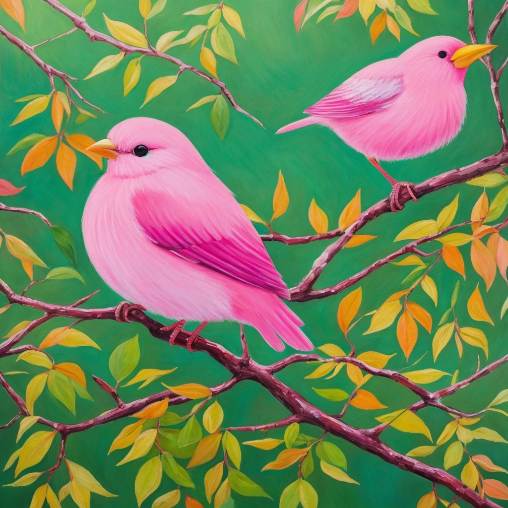 painting of a bird with a pink breast sitting on a branch, a pastel by David Park, Artstation, fine art, painted in acrylic, oil painted, oil painting!!!, acrylic, “ painting, acrylic painting, oil on board, covered in oil painting, beautiful!!!!!!!!!, acrylic and oil painting, very stylized, an oil paiting of a sparrow