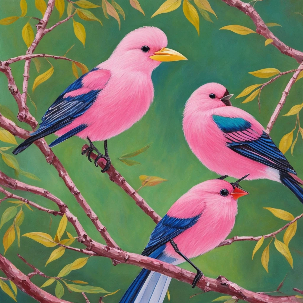 painting of a bird with a pink breast sitting on a branch, a pastel by David Park, Artstation, fine art, painted in acrylic, oil painted, oil painting!!!, acrylic, “ painting, acrylic painting, oil on board, covered in oil painting, beautiful!!!!!!!!!, acrylic and oil painting, very stylized, an oil paiting of a sparrow