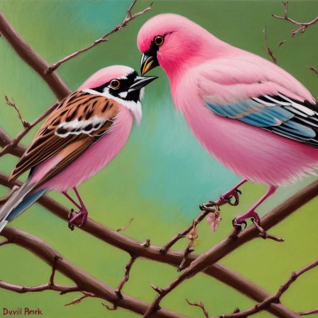 painting of a bird with a pink breast sitting on a branch, a pastel by David Park, Artstation, fine art, painted in acrylic, oil painted, oil painting!!!, acrylic, “ painting, acrylic painting, oil on board, covered in oil painting, beautiful!!!!!!!!!, acrylic and oil painting, very stylized, an oil paiting of a sparrow