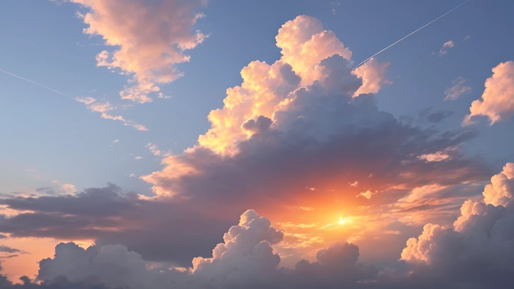 there is a plane flying in the sky with a cloud in the background, Glowing clouds in the background, Beautiful sky and clouds, background is Sunset clouds, Beautiful clouds in the sky, Blue sky with colorful clouds, Detailed Sky, Golden clouds, Sunset clouds, blue sky at sunset, Beautiful clouds and blue sky, Sky with swirling clouds, pearly sky