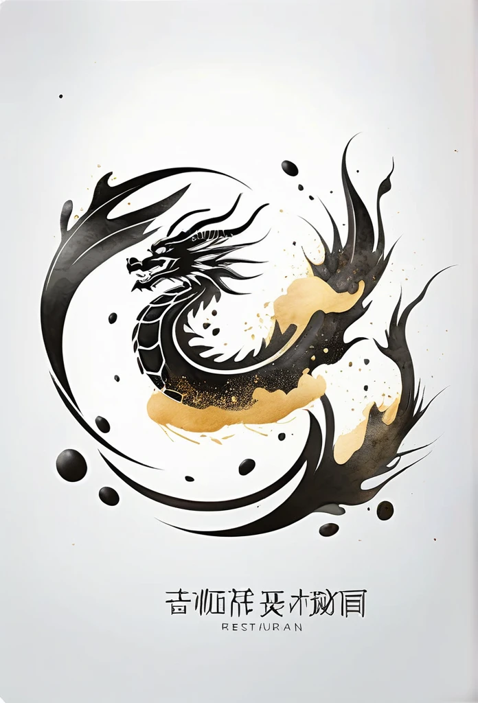 Luxury Japanese restaurant logo

watercolor style

A black dragon swirling and painted with a brush

White and black only

Pretty cool
chic and modern design

White background