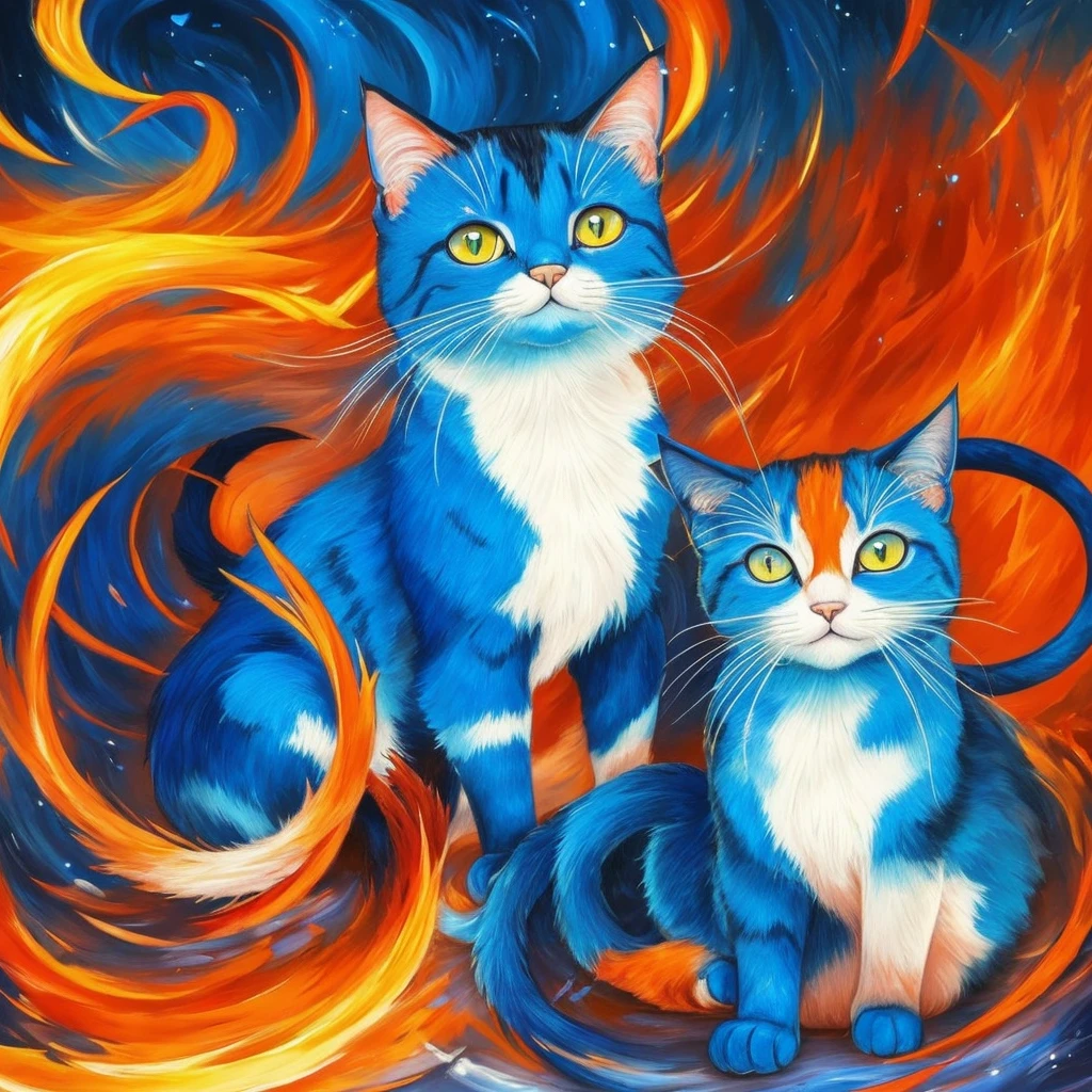 painting of a cat with bright blue eyes and a red tail, neko, cat from the void, demon cat, nekro iii, yellow - orange eyes, a painting of a cat, nekro, with glowing yellow eyes, cyborg kitten, orange cat, nekro xiii, oil painting of cat witch, painting of a cat, cat. digital painting