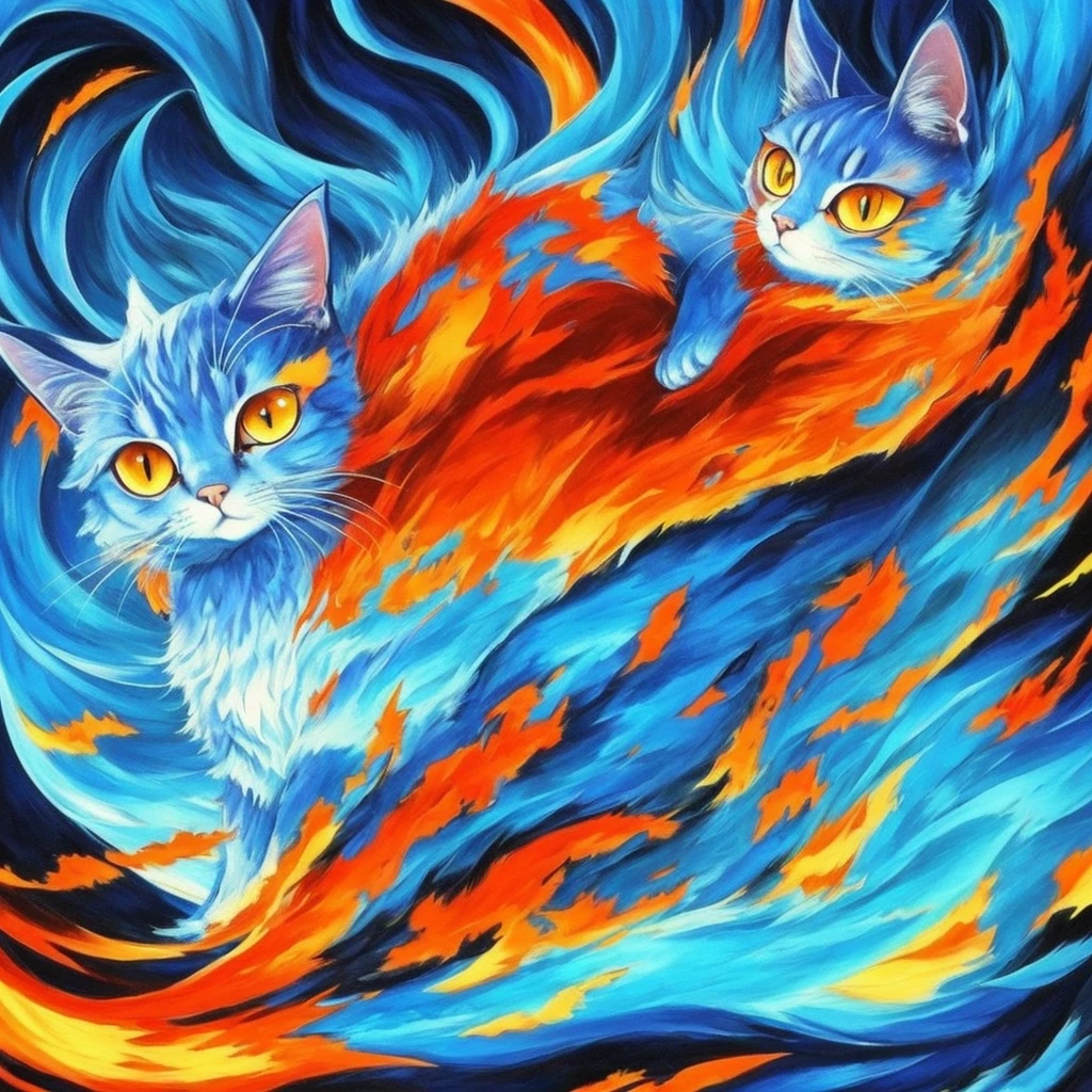 painting of a cat with bright blue eyes and a red tail, neko, cat from the void, demon cat, nekro iii, yellow - orange eyes, a painting of a cat, nekro, with glowing yellow eyes, cyborg kitten, orange cat, nekro xiii, oil painting of cat witch, painting of a cat, cat. digital painting