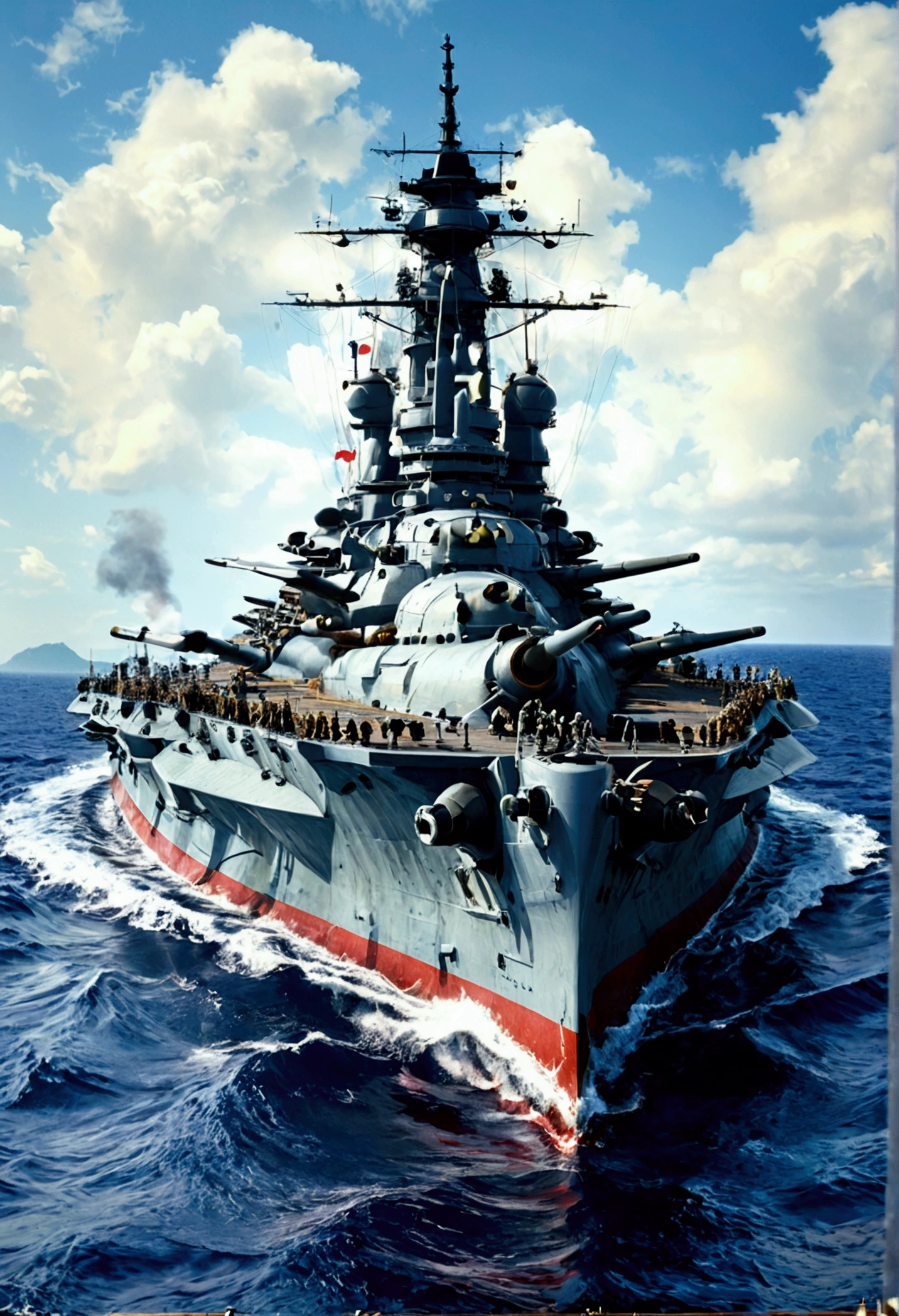 Imperial Navy Japan Two triple cannons on the foredeck、1 triple cannon 後甲板に1 triple cannon、1 triple cannon Yamato-class battleship first ship Yamato From the side