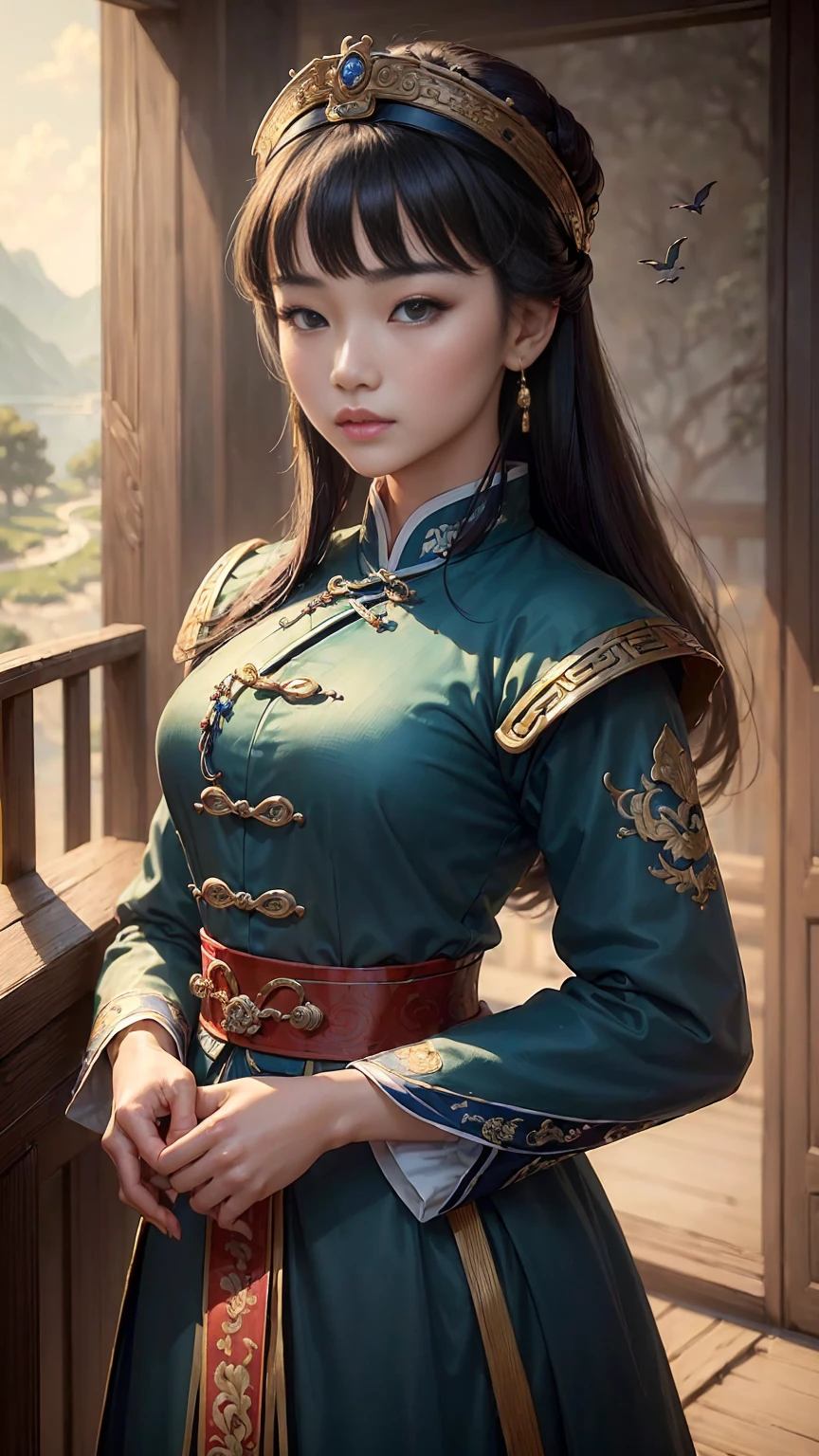 ((Top quality, 16K, masterpiece: 1.3)), Extremely detailed face, Highly detailed lips, Delicate eyes, Double eyelids),The Taiping Rebellion in Late Qing Dynasty China,A woman,Bird's-eye view,Beautiful,Female hormones,Charm display,Tube Top Full Body Photo,Enchanting figure