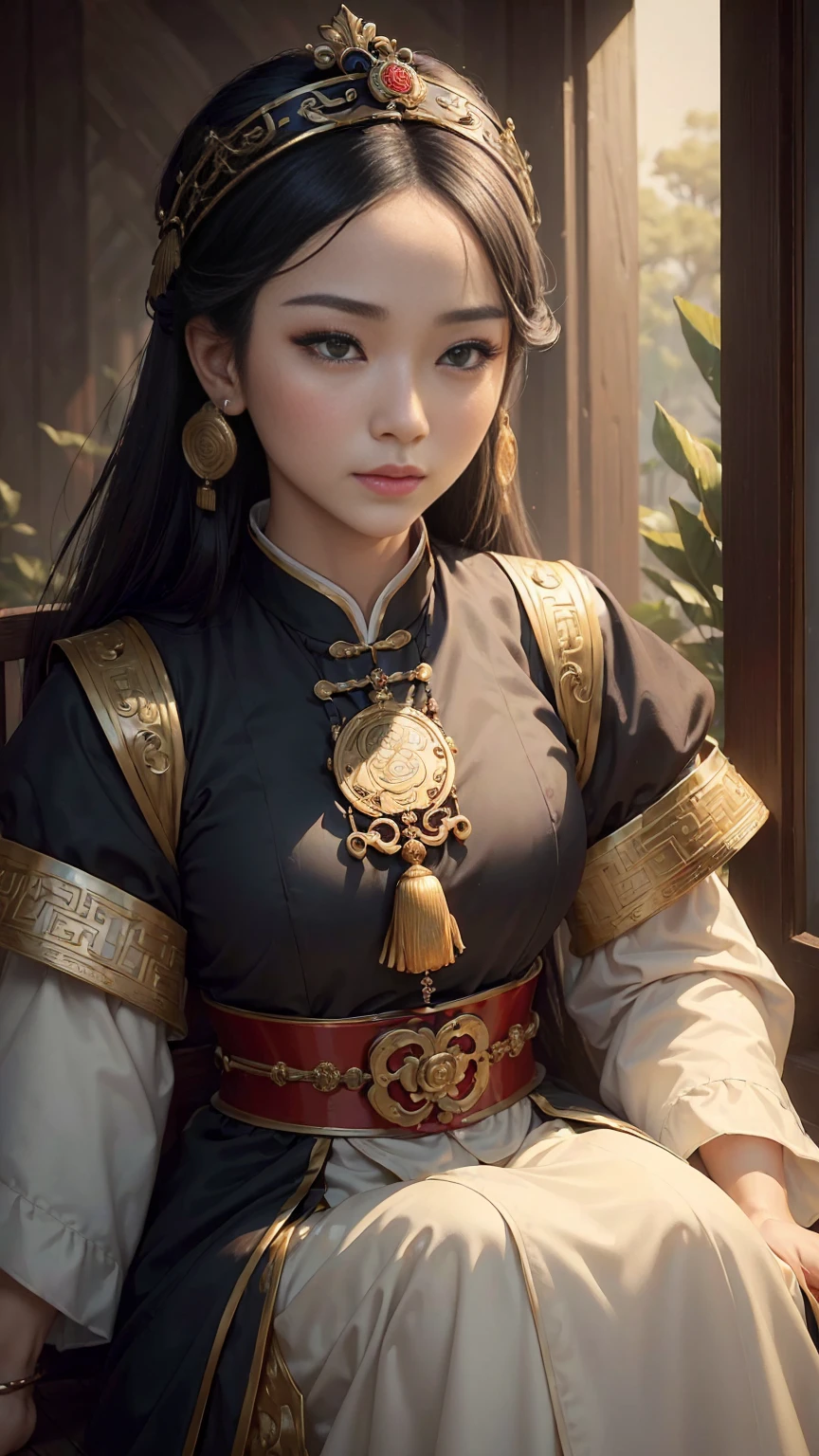 ((Top quality, 16K, masterpiece: 1.3)), Extremely detailed face, Highly detailed lips, Delicate eyes, Double eyelids),The Taiping Rebellion in Late Qing Dynasty China,A woman,Bird's-eye view,Beautiful,Female hormones,Charm display,Tube Top Full Body Photo,Enchanting figure