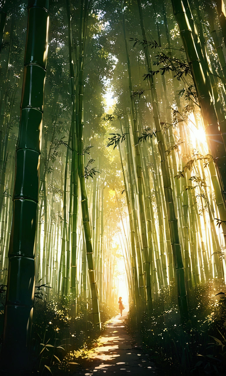 bamboo grove, (backlit photo:1.0), (high quality, ultra detailed, best quality, masterpiece, 4k, bokef effects, taken by750:1.0)