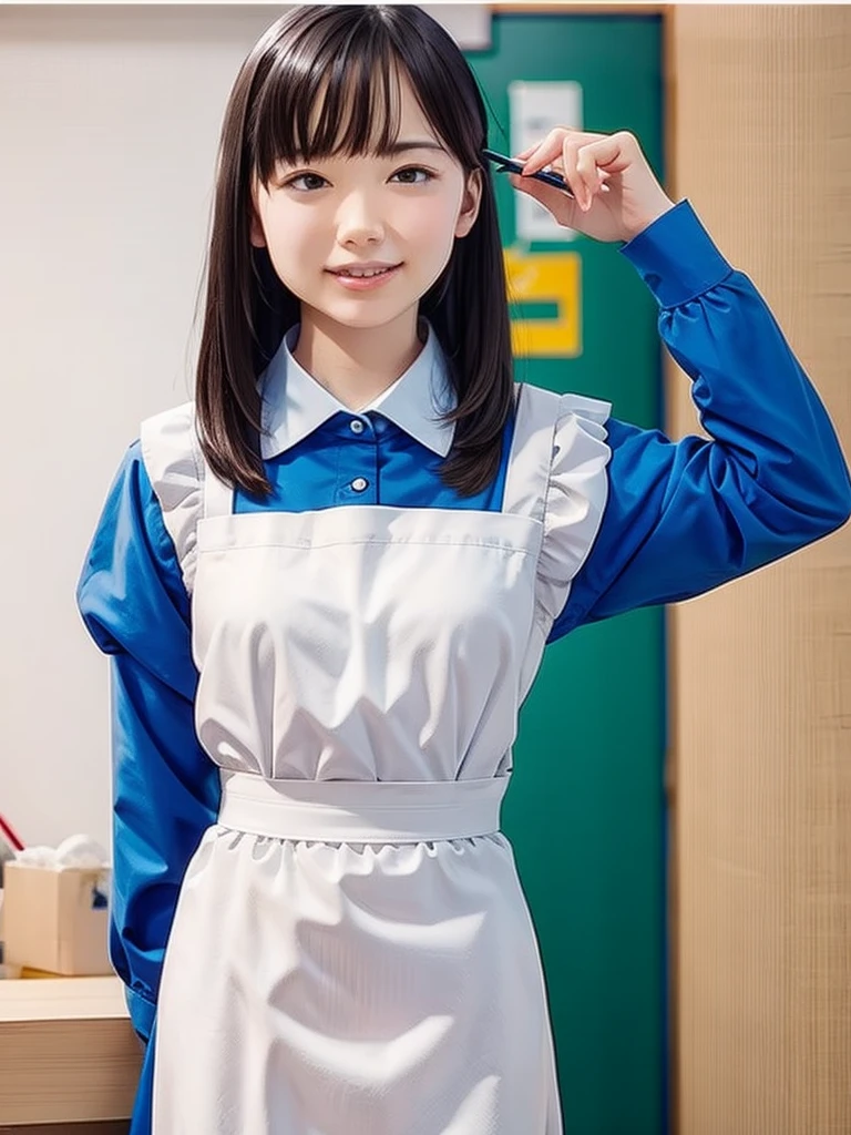 slender girl, (make up:1.1), (meido:1.2), small breasts, at school room, (upper body shot:1.1), cowboy shot