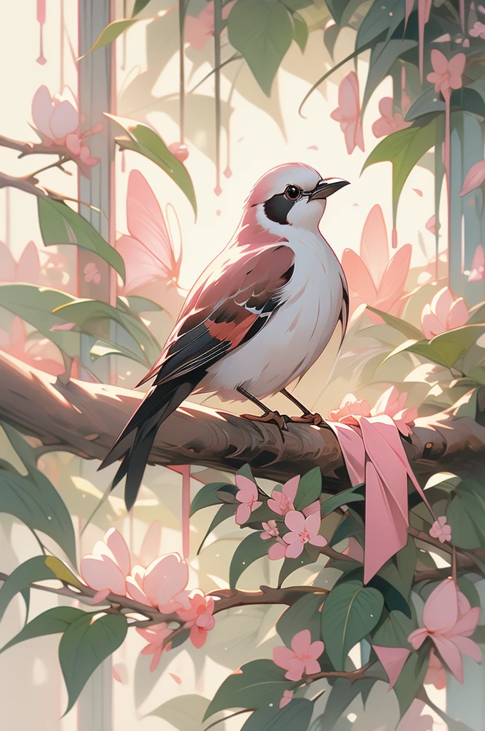 painting of a bird with a pink breast sitting on a branch, by David Park, by Nancy Spero, painted in acrylic, by Lin Liang, by Ma Lin, by Mary Elizabeth Groom, by Mary Byfield, oil painted, by Elizabeth MacNicol, by Chen Lin, by Mary Anne Ansley, by Nancy Stahl, inspired by Paul Bird