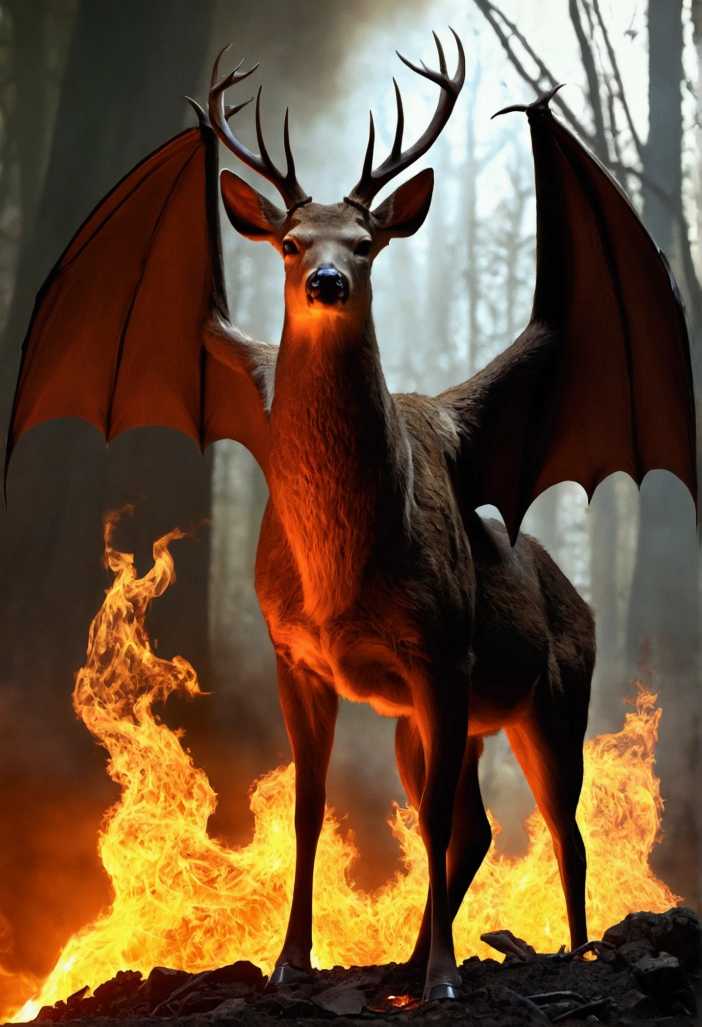 ((Deer)), ((hell)), (Bat Wings), (The tail is on fire), (Bipedal), (Five fingers),