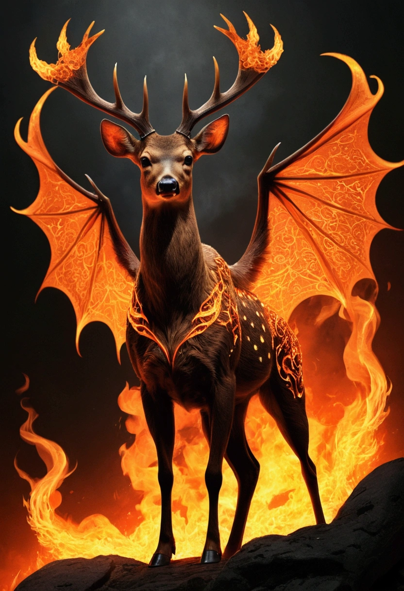 ((Deer)), ((hell)), (Bat Wings),  (The tail is on fire), (Bipedal), (Five fingers),
