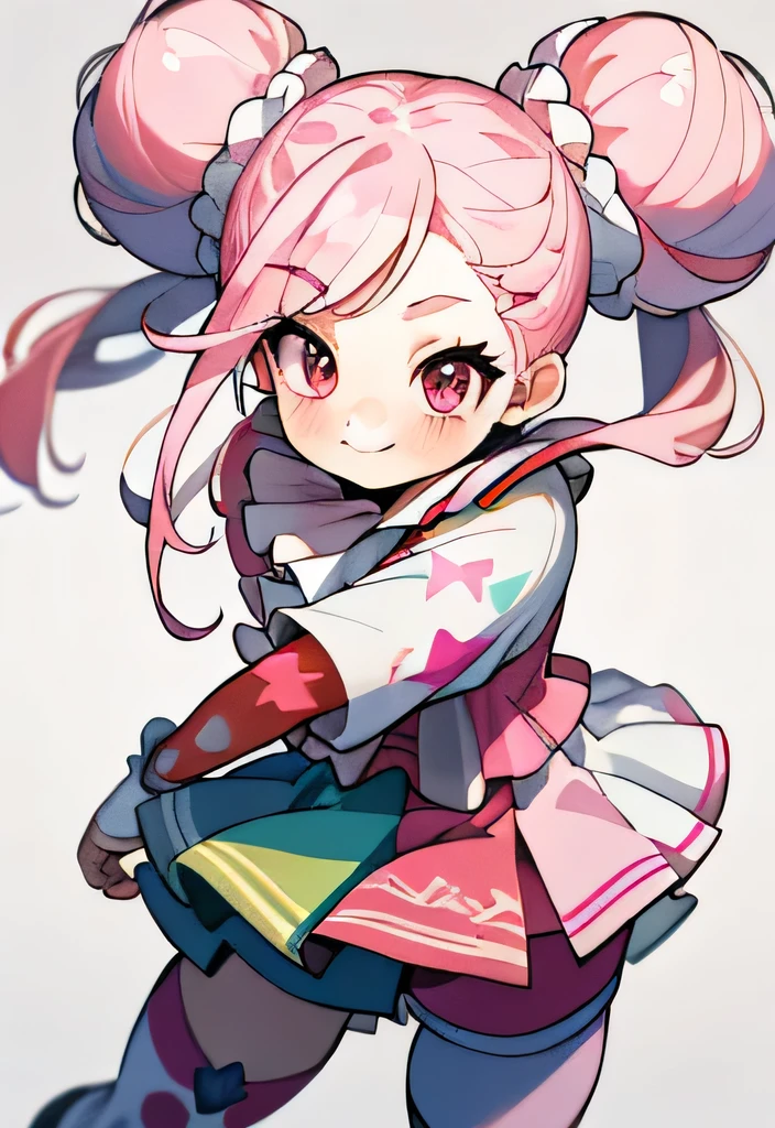 One girl, Crazy clown girl, (Intricate details), Cute Style, , Clown Style, Multicolor, ((Long sleeve shirt and shorts)), ((Red and white outfit)), ((Clown Style clothes)), ((Thigh-high socks)), ((Round eyes)), ((Wearing clown make-up)), Beautiful Face, Happy, Cute face, pin up, Perfect Face, Portrait with a simple background,((masterpiece))、(((Highest quality)))、((Super detailed))、((An illustration))、Attention to detail、Highly detailed CG Unity 8k、High resolution、美しいAttention to detail目、Attention to detail、美しいAttention to detail目,  (Hair Ribbon:0.4), Pink Eyes,(((White bun hair))),(((Long pink hair))),