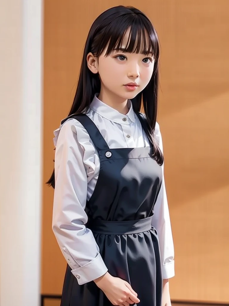 slender girl, (make up:1.1), (meido:1.2), small breasts, at school room, (upper body shot:1.1), cowboy shot