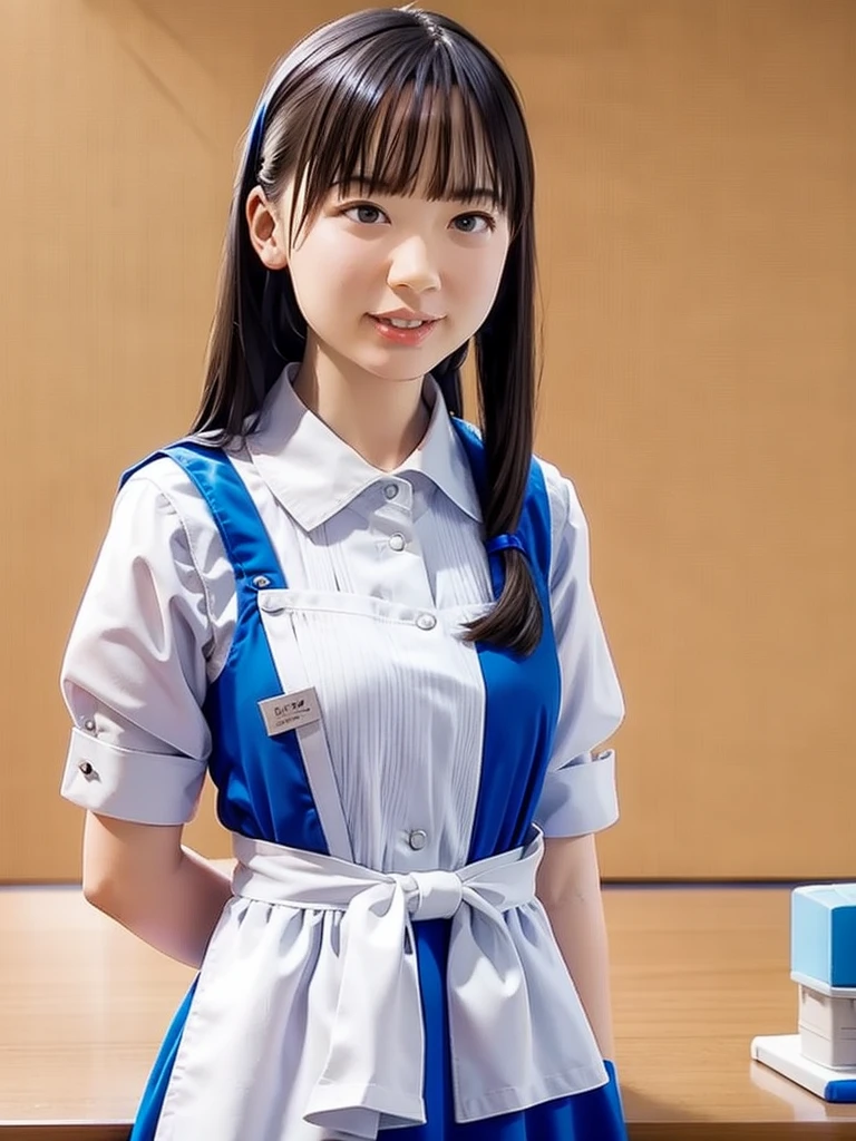 slender girl, (make up:1.1), (meido:1.2), small breasts, at school room, (upper body shot:1.1), cowboy shot