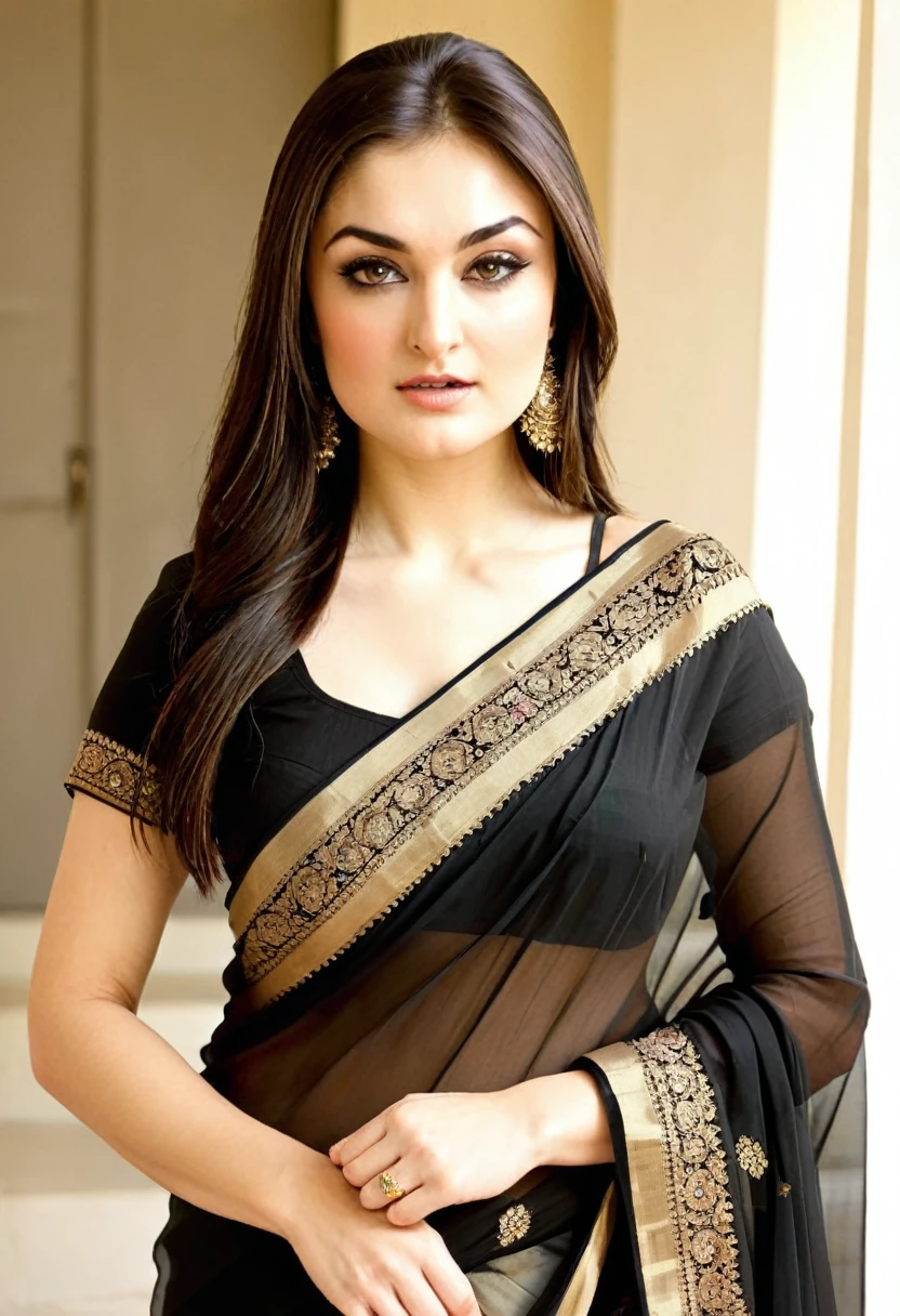 22 year,indian sasha grey lookalike bhabhi in black saree
