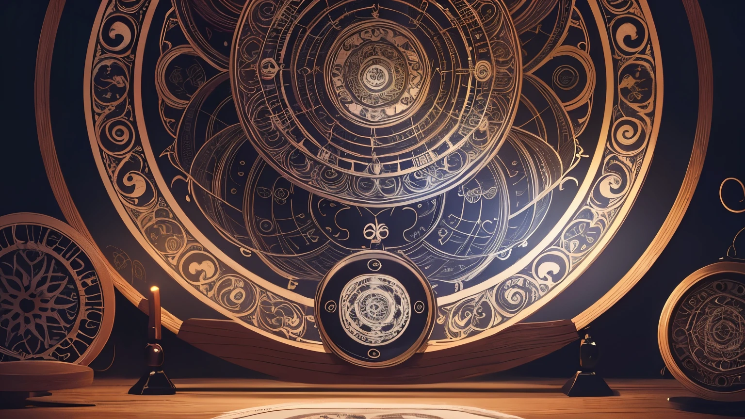 Circular dream catcher design, repeating patterns of good and bad dream symbols, yin-yang center, swirling clouds, mystical atmosphere, detailed illustration style"