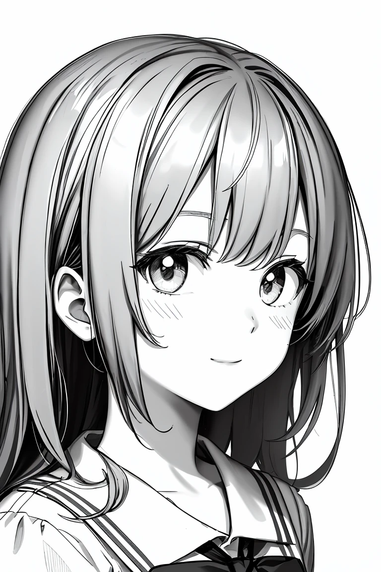 masterpiece,, One Girl, alone, short, White Background, Monochrome, Line art, ((sketch))、Look forward、Wearing a high school girl's uniform、smile、Side ponytail with arms crossed、Winking