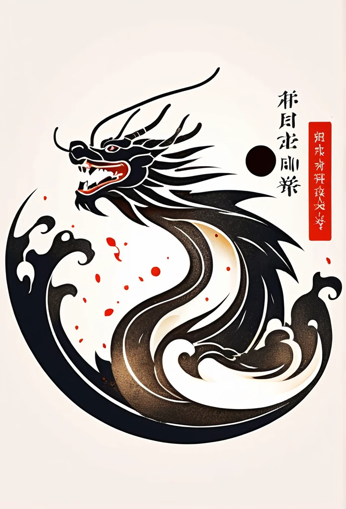 Luxury Japanese restaurant logo

watercolor style

A black dragon swirling and painted with a brush

White and black only

Pretty cool
chic and modern design

White background
