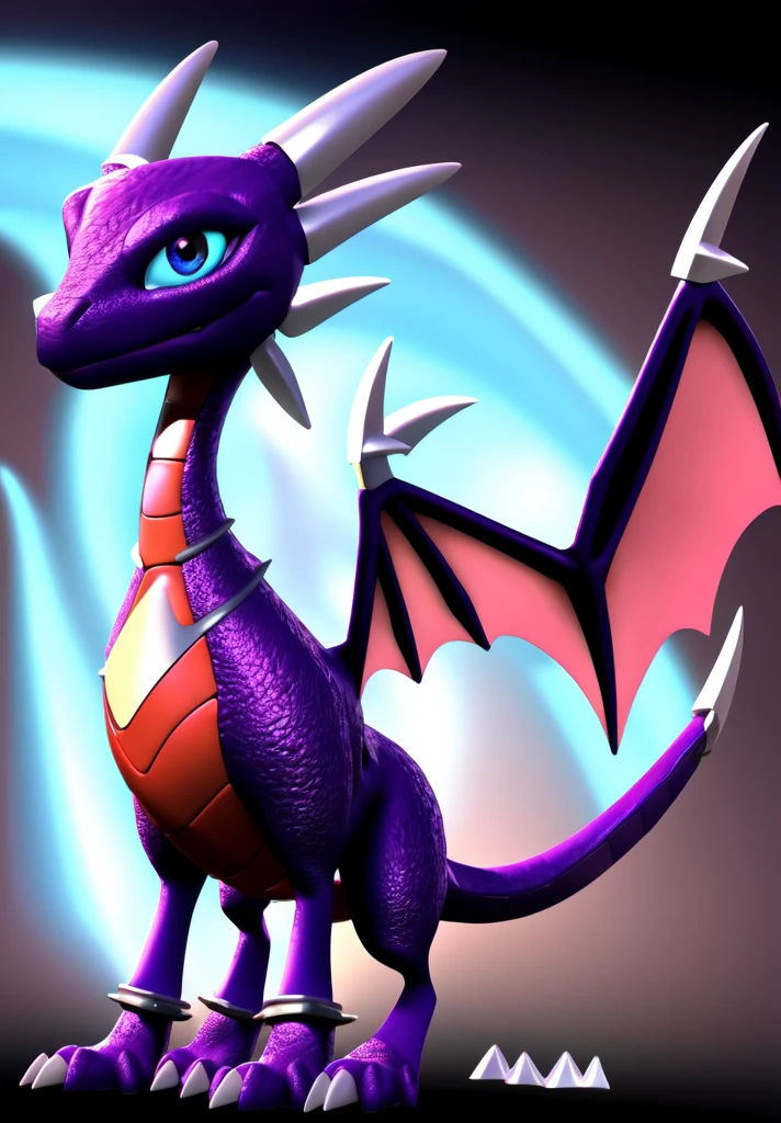 cynder, solo, looking at viewer, smile, simple background, closed mouth, standing, full body, aqua eyes, black background,