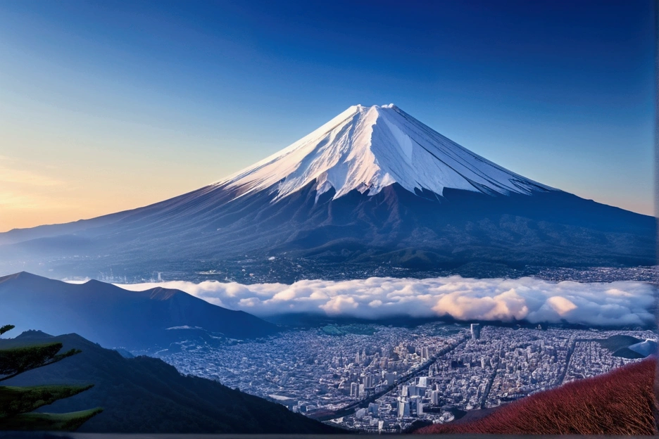 Mount Fuji, Honshu Island, (illustration: 1.0), epic composition, realistic lighting, high-definition detail, masterpiece, best quality, (very detailed CG unified 8k wallpaper), 1 man