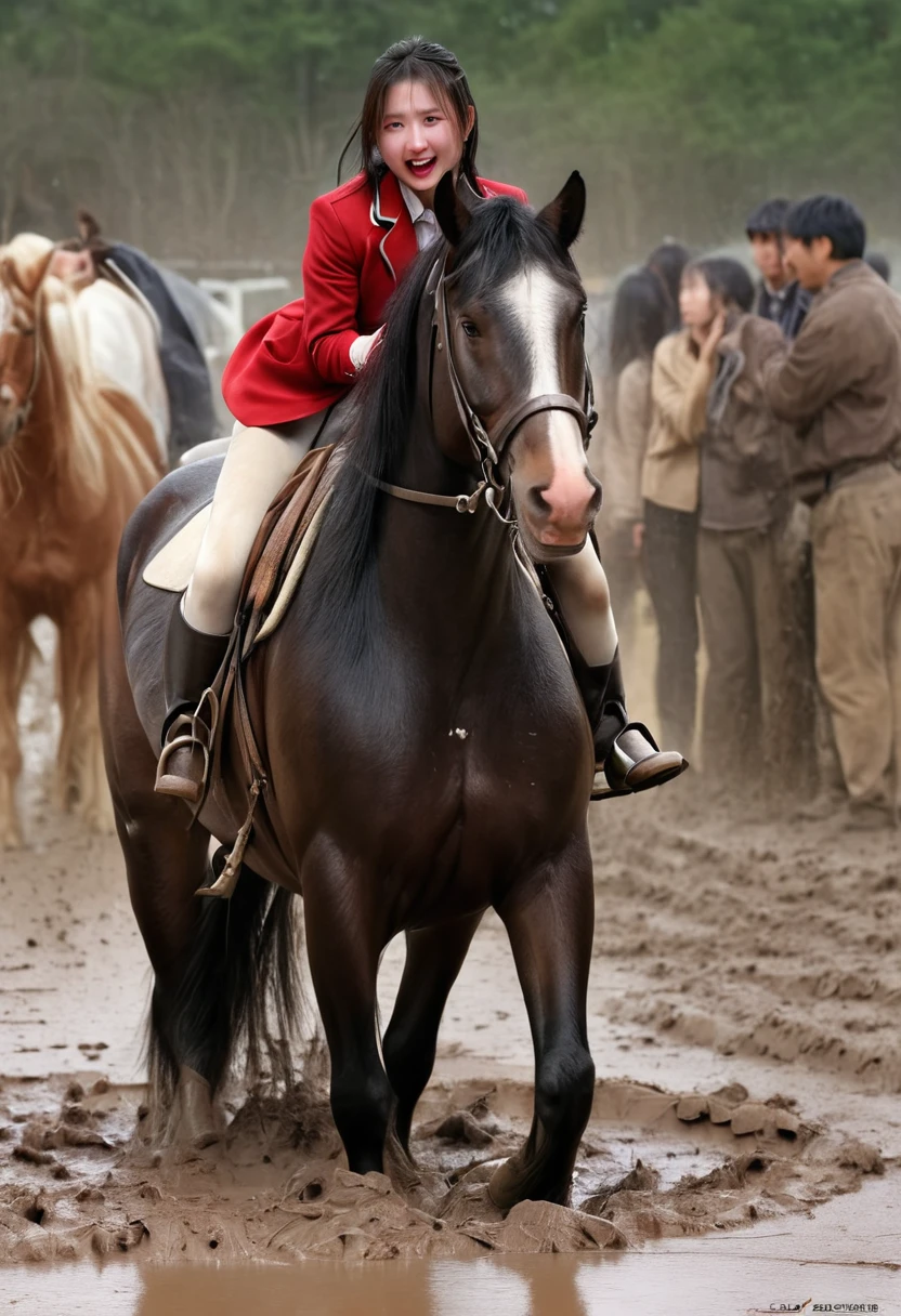 under the muddy pitfall,neighing horse,(((masterpiece))),(((Highest quality))),((Tabletop:1.4, Highest quality)), (Realな写真:1.4), red coat,get caught in a net,serious,wearing manteau,cute,
((1 muddy girl knight)),rodeo,Desperate,Don&#39;t make eye contact,round face,Surprised face,panish,tragedy,Red Cape,
(超High resolution:1.2), wonderful, Very detailed CG Unity 8k wallpaper, Very detailed, High resolution,draft horse ridden by japanese cute girl is in heart,tight,muddy place,Beauty,The horse neighs,鎧を着たtragedyの女騎士,Sink,In the mud,Plump,
Cold Light, Beautiful detailed girl, Droopy eyes,Very detailedな目と顔, Beautiful and exquisite nose, Beautiful and exquisite, prancing draft horse ridden by a girl can't move because horse and girl soak in the sticky muddy deep pitfall:10.0 , horse falls down ,looks pained ,Surprised face:2.0,Real,Anatomically correct