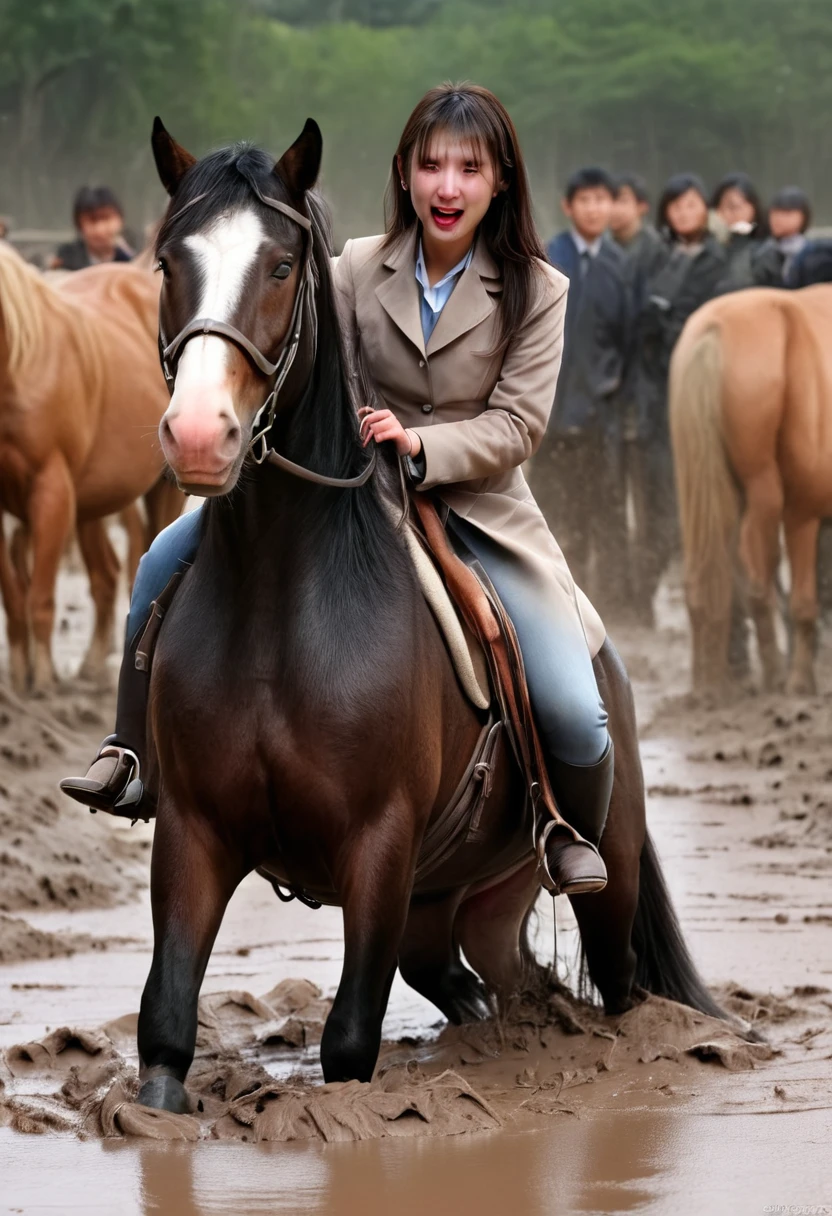 under the muddy pitfall,neighing horse,(((masterpiece))),(((Highest quality))),((Tabletop:1.4, Highest quality)), (Realな写真:1.4), red coat,get caught in a net,serious,wearing manteau,cute,
((1 muddy girl knight)),rodeo,Desperate,Don't make eye contact,round face,Surprised face,panish,tragedy,Red Cape,
(超High resolution:1.2), wonderful, Very detailed CG Unity 8k wallpaper, Very detailed, High resolution,draft horse ridden by japanese cute girl is in heart,tight,muddy place,Beauty,The horse neighs,鎧を着たtragedyの女騎士,Sink,In the mud,Plump,
Cold Light, Beautiful detailed girl, Droopy eyes,Very detailedな目と顔, Beautiful and exquisite nose, Beautiful and exquisite, prancing draft horse ridden by a girl can't move because horse and girl soak in the sticky muddy deep pitfall:10.0 , horse falls down ,looks pained ,Surprised face:2.0,Real,Anatomically correct