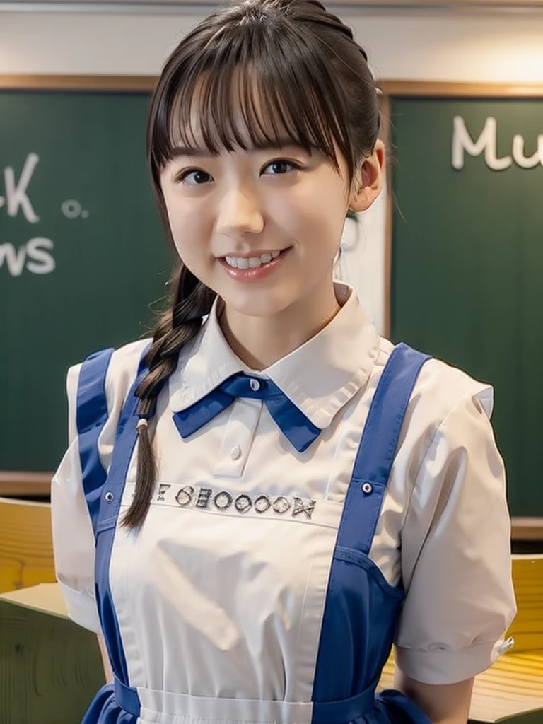 slender girl, (make up:1.1), (meido:1.2), small breasts, at school room, (upper body shot:1.1), cowboy shot
