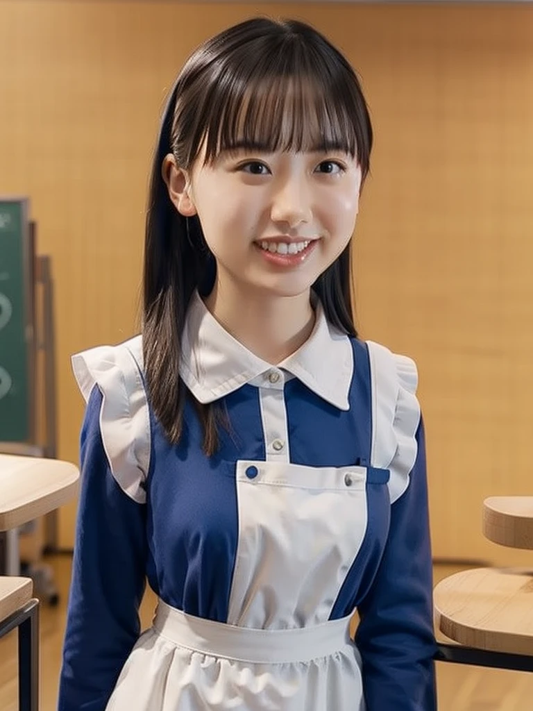 slender girl, (make up:1.1), (meido:1.2), small breasts, at school room, (upper body shot:1.1), cowboy shot