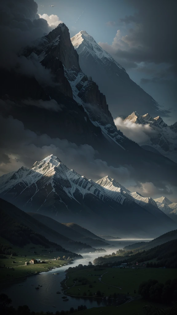 Caucasus, illustratio:Jacob von Ruisdael, nature elements,floating object,Dreamlike,Tranquil environment,by chance,Ethereal beauty,Resonance of joy,Spiritual awakening