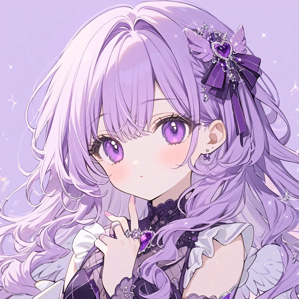 purple Angel, purple ribbon, pastel purple angel ring, purple one-piece,purple and angel wings, cute pastel purple background ,purple long Curl hair,glitter purple eyes