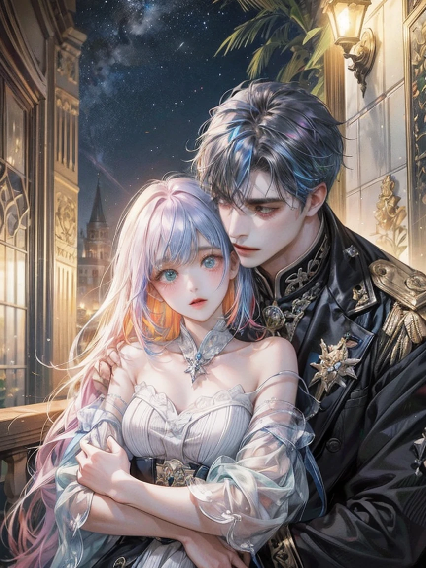 EbonyGoldAIのmasterpiece, 最high quality, high quality, High resolution, (((Beautifully detailed skies))),, growing upな(growing up, wonderful), vision(View), wonderful光景, High resolution, ((Best Shadow)), Night Sky, moonlight, ((Very detailedな)), (Best illustrations), ((Very delicate and beautiful)), Dynamic Angle,high qualityの画像品質, quiet, far_Away{{masterpiece}}, 最high quality, Very detailedな CG ユニティ 8k 壁紙, Cinema Lighting, Lens flare, Beautiful details in the eyes, black, Glancing sideways, Multicolored Hair, colorful light, particle, Heterochromia iridis, (colorful:1.5), (colorful hair:1.5),{{masterpiece}}, 最high quality, Very detailedな CG ユニティ 8k 壁紙, Cinema Lighting, Lens flare, Beautiful details in the eyes, black, Glancing sideways, Multicolored Hair, colorful light, particle, Heterochromia iridis, (colorful:1.5), (colorful hair:1.5),masterpiece, 最high quality, Official Art, 8k wallpaper, Very detailed, Very delicate and beautiful, wonderful, In detail, masterpiece, Very detailedな, High resolution,Best illustrations, Best Shadow,Complex,Sharp focus, high quality, A young father holds his little twins, a boy and a girl, tightly and warmly in his arms、Depict a scene filled with love and security.。My father is on his way home from work..、Children are innocent and carefree。background, A clear blue sky spreads out.、Italy in Summer、View of a stylish modern mansion in Venice。Bright sunlight illuminates the house and sparkling sea.。 In fact, this30The father of this generation is the former Constantine.1thisが世界だ.、Male and female twins、Formerly known as Crispus and Fausta。The whole scene、atonement、forgiveness、healing、refined、And the theme of repairing relationships was emphasized..、It expresses the moment when family love and bonds deepen..