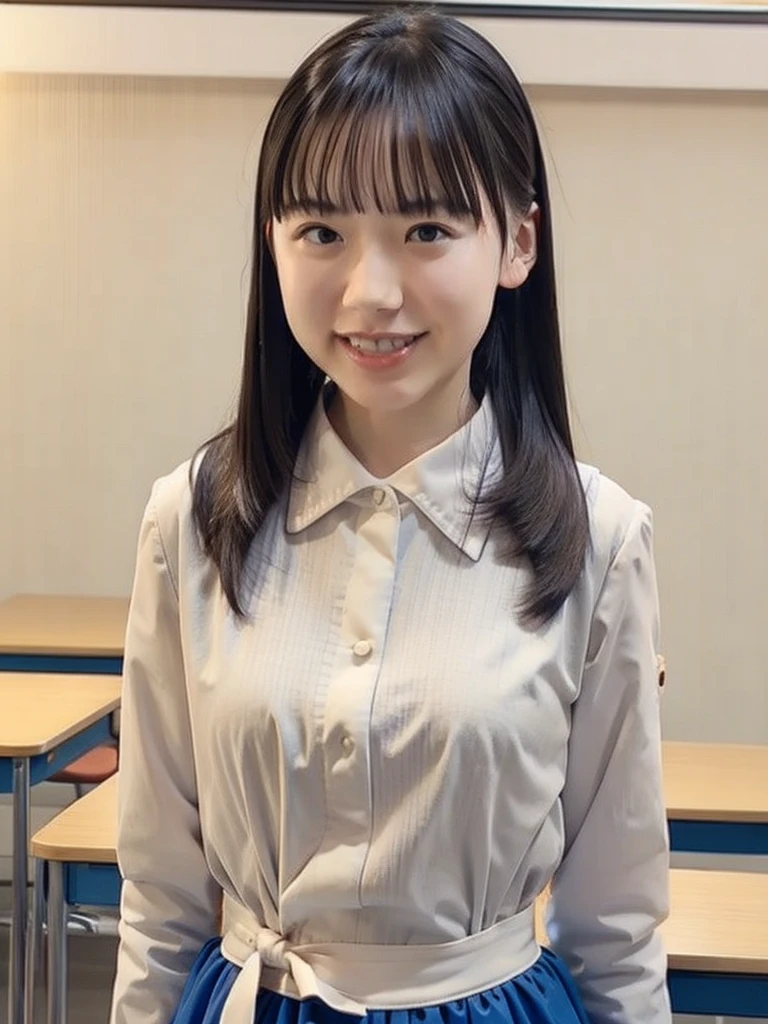 slender girl, (make up:1.1), (meido:1.2), small breasts, at school room, (upper body shot:1.1), cowboy shot