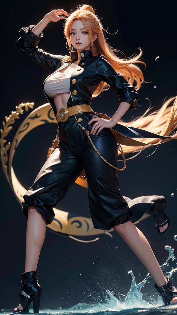 Yamato character from one piece manga, high details, pretty face, beauty face, full body, cool pose, dark background.
