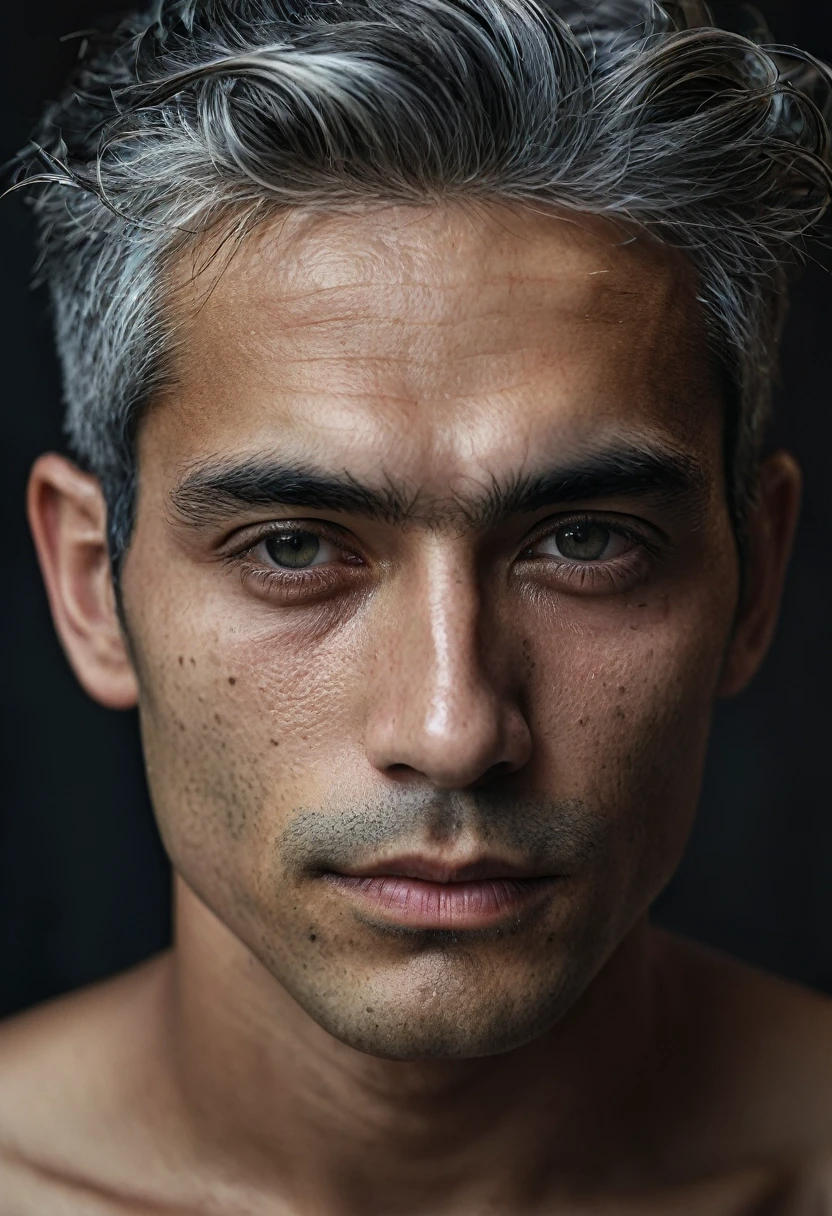 Al-Haytham, Young Man, Young people, Gray Hair, Clean-shaven face, masterpiece, Highest quality, Focus Only, (Skimpy:1.04), By Lee Jeffries Nikon d850 film stock photos 4 Kodak portra 400 camera f1.6 Lenses、Rich colors、Ultra-realistic and realistic texture、Dramatic lighting、UnrealEngine、Trending on Artstation、cinestill 800