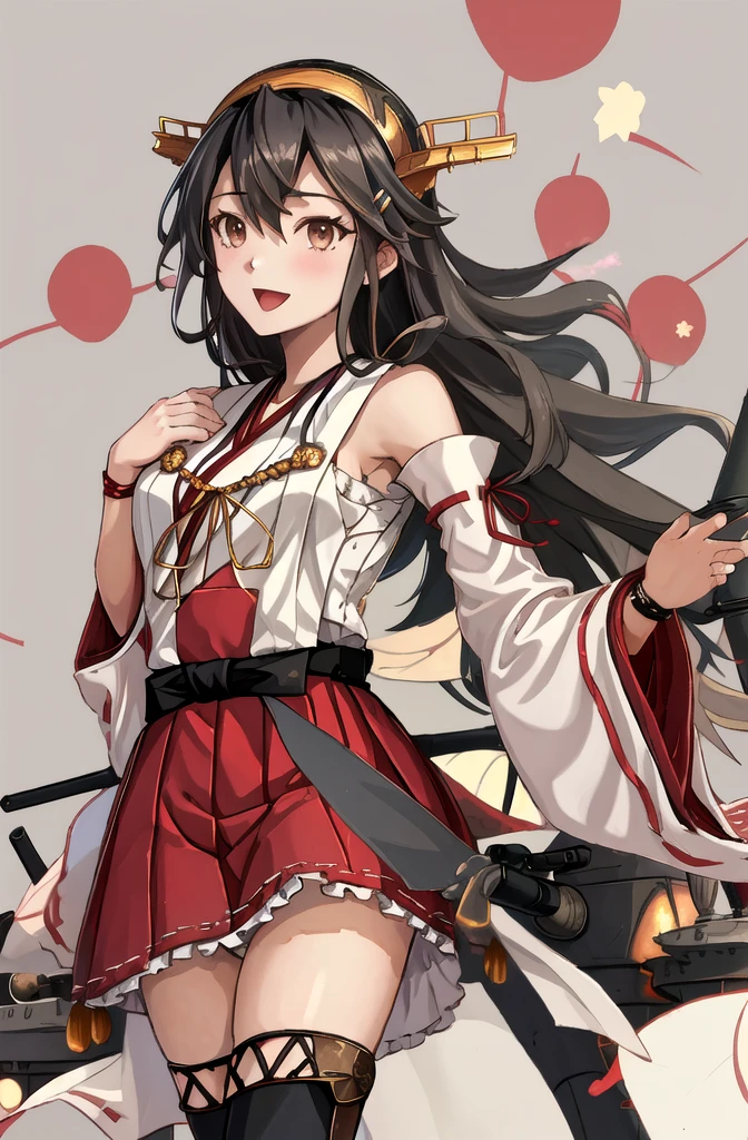 Highest quality, masterpiece, High resolution, 一人in, {Aaron_Kantai Collection:1.15}, black_hair, length_hair, hair_ornament, hairband, brown_eye, hairclip, red面, smile, headgear, chest, Non-traditional_Shrine maiden, hair_between_eye, One Girl, independent_sleeve, Japanese_Clothes, Looking_in_audience, red_skirt, ribbon-trimmed_sleeve, ribbon_trim, skirt, just_shoulder, Simple_background, white_background, Open_mouth, sarashi, wide_sleeve, (panties), (good), (下着姿in), (lingerie), オフィスbackground, リビングbackground