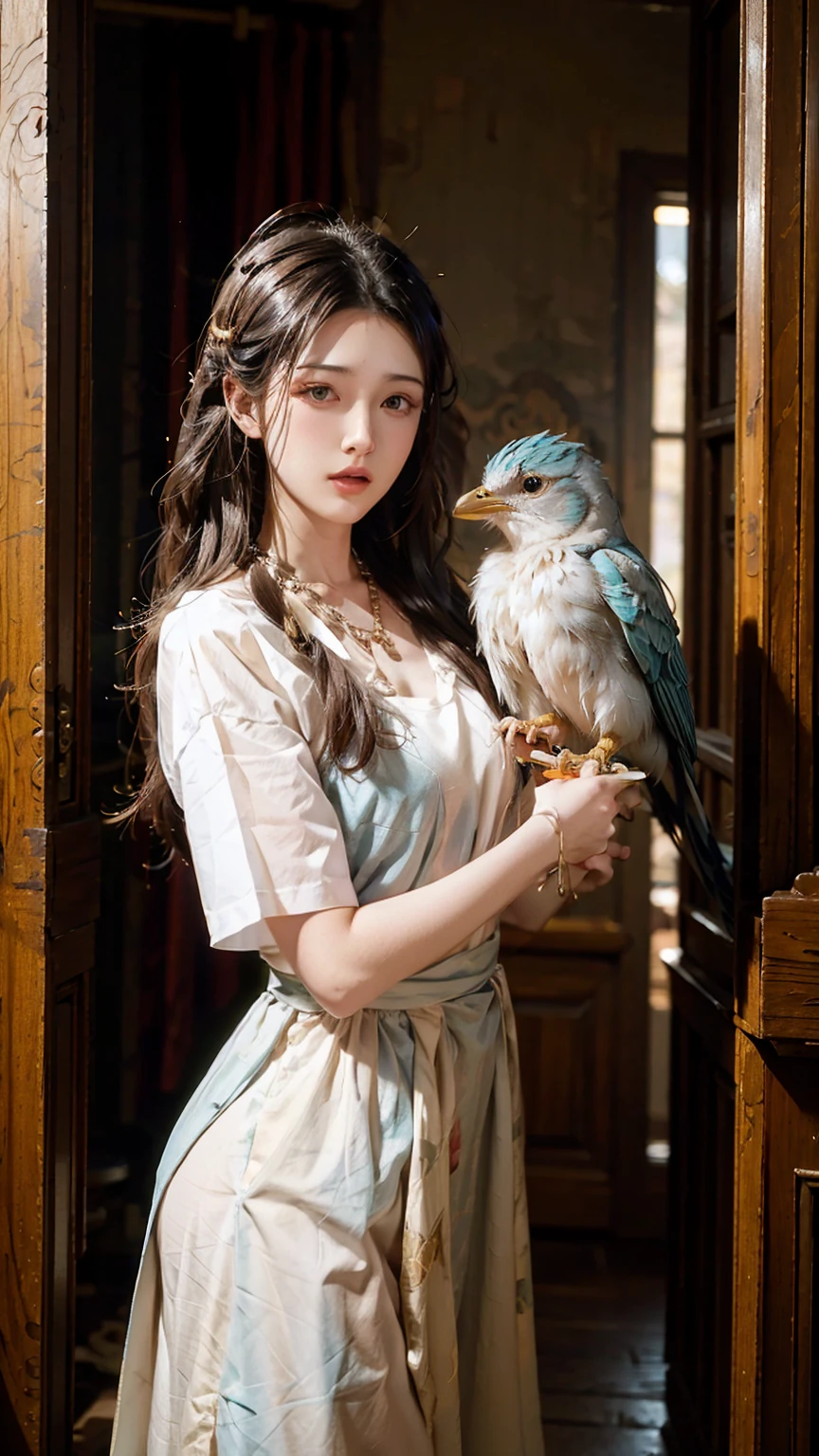 Top quality,16K,masterpiece:1.3。China,Flowing long hair,A woman,Bird's-eye view photo,Beautiful,Female hormones,Feminine charm display,Tube Top,full-body shot,Enchanting figure,Tyndall effect,In the lush jungle,长long双腿,detail,Realistic Anime,Beautiful wallpaper(RAW photos, best quality), (Practical, photo-Practical:1.3),best quality,Very detailed,masterpiece,Extremely detailed,illustration,1 Girl,superior_Body,Dynamic Angle,world masterpiece theater,messy_long_hair,best quality,Extremely detailed CG unity 8k wallpaper,ink,Astonishing,light,lens_Flare,,Dunhuang_style
