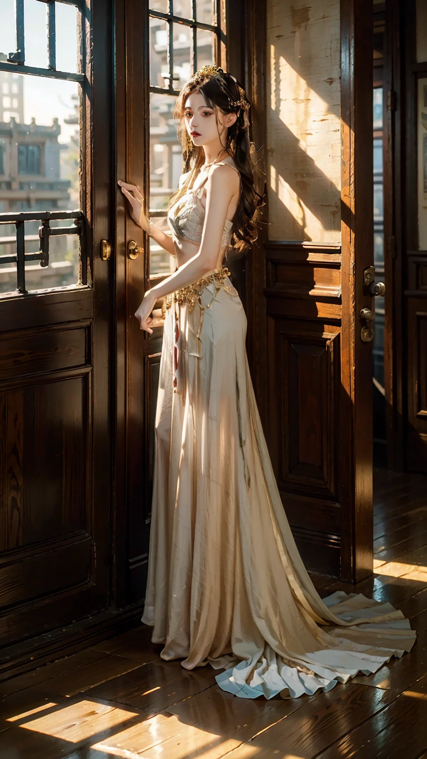 Top quality,16K,masterpiece:1.3。China,Flowing long hair,A woman,Bird's-eye view photo,Beautiful,Female hormones,Feminine charm display,Tube Top,full-body shot,Enchanting figure,Tyndall effect,In the lush jungle,长long双腿,detail,Realistic Anime,Beautiful wallpaper(RAW photos, best quality), (Practical, photo-Practical:1.3),best quality,Very detailed,masterpiece,Extremely detailed,illustration,1 Girl,superior_Body,Dynamic Angle,world masterpiece theater,messy_long_hair,best quality,Extremely detailed CG unity 8k wallpaper,ink,Astonishing,light,lens_Flare,,Dunhuang_style