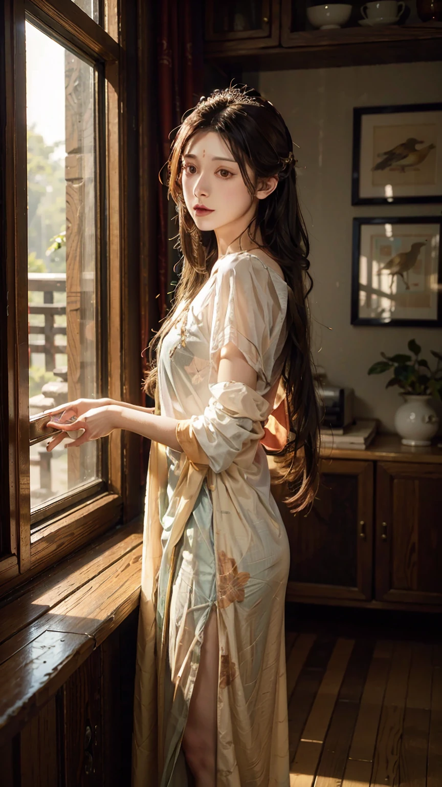 Top quality,16K,masterpiece:1.3。China,Flowing long hair,A woman,Bird's-eye view photo,Beautiful,Female hormones,Feminine charm display,Tube Top,full-body shot,Enchanting figure,Tyndall effect,In the lush jungle,长long双腿,detail,Realistic Anime,Beautiful wallpaper(RAW photos, best quality), (Practical, photo-Practical:1.3),best quality,Very detailed,masterpiece,Extremely detailed,illustration,1 Girl,superior_Body,Dynamic Angle,world masterpiece theater,messy_long_hair,best quality,Extremely detailed CG unity 8k wallpaper,ink,Astonishing,light,lens_Flare,,Dunhuang_style