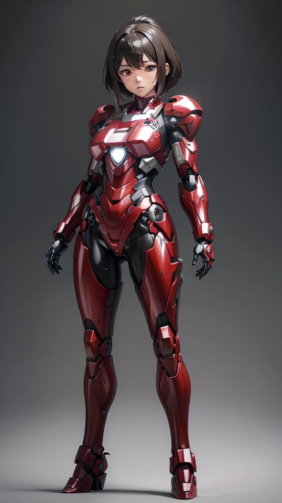 Female Iron Man(Red and Black)、shine、Shortcuts、Textured skin, Super detailed, Attention to detail, high quality, 最high quality, High resolution, 1080P, hard disk, beautiful,(Gundam),beautifulサイボーグ女性,Mecha Cyborg Girl,Battle Mode,Woman with a mechanical body,Full Body Shot、、Expression of bitterness、Sweaty face、、Squint your eyes、、humid、Soaking wet、、Steam coming out of the head、Spread your legs、((Head in full body tights with only the face showing))Soaking wet　Many people are wearing the same clothes