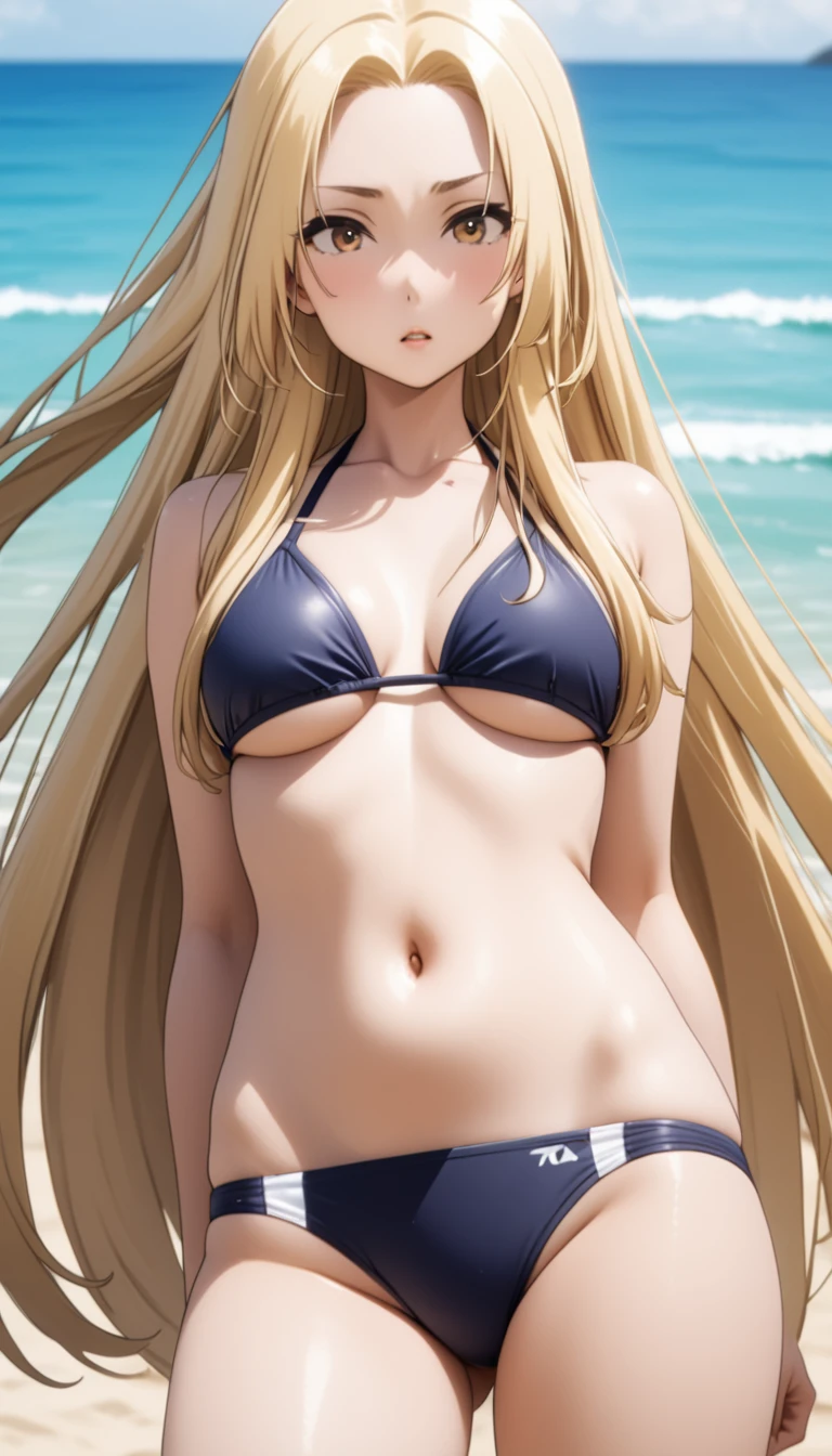 (Masterpiece、Highest quality、Very detailed、4K)、One Woman、、Blonde、Long Hair、(((alpha)))、chest、Beautiful arms、Beautiful thighs、(((Swimwear)))