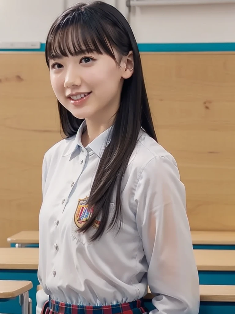 slender girl, (make up:1.1), (ニットセーター:1.2), small breasts, at school room, (upper body shot:1.1), cowboy shot
