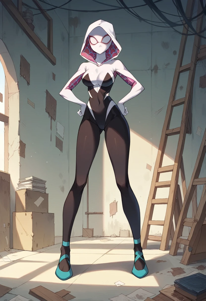 
Masterpiece , best quality , Masterpiece , best quality , Spider Gwen , 1 woman, mask , Leotard , abdomen , big breasts , Long legs , Put your hands on your hips. , canvas shoes , abandoned factory ,