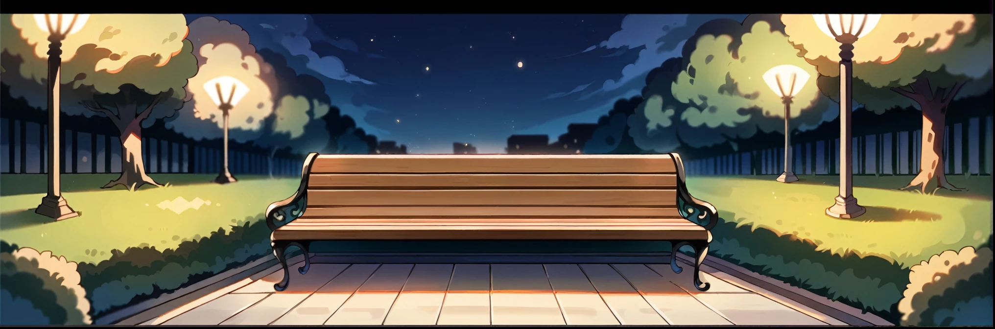 there is a wooden bench sitting in the middle of a park, benches, sit on a bench, bench, sitting on a park bench, sitting on bench, sitting on a bench, photo taken At night, Powerful details, 一人でSitting, Sitting, At night, Warmly lit, An interesting angle, Peaceful atmosphere, Inspired by Ocar Cedroni, from the front