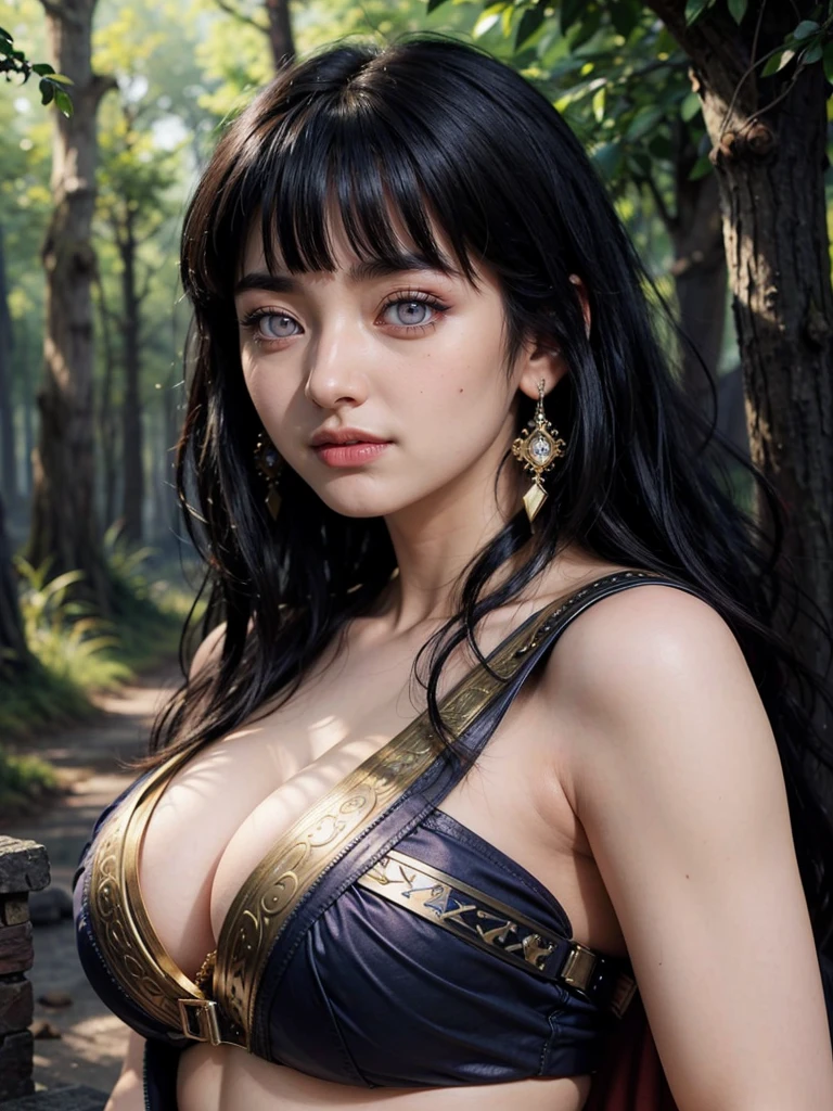 ((Best Quality, 8k, Masterpiece:1.3)), (Large Breasts: 1.4), (Huge Breasts:1.4), 1girl, Reality, (Detailed:1.4), a woman in purple top posing at the jungle, standing, Naughty pose, a woman with long hair, straight hair, black hair, detailed hair, hot milf, luxury earrings, beauty necklace, oppai cyberpunk, cyberpunk angry gorgeous goddess, curvy goddess, sexy curvy, cyberpunk 30 y. o model girl, cyberpunk femme fatale, female cyberpunk girl, cyberpunk girl, cyberpunk dress, seductive cyberpunk dark fantasy, cyberpunk bodysuit, arabian goddess, arabian girl, arabian, cyberpunk beautiful girl, trending on cgstation, very sexy outfit, UHD, Ultra Realistic, extremely detailed, tfft, a woman with eyes shadow and double eyelids, detailed face, light purple eyes, beauty eyes, perfect eyes, detailed eyes, Ultra sharp focus, wearing tight shirt, tight shirt, open shirt, curvy, body, Chubby, 12, belly, H1N4T4