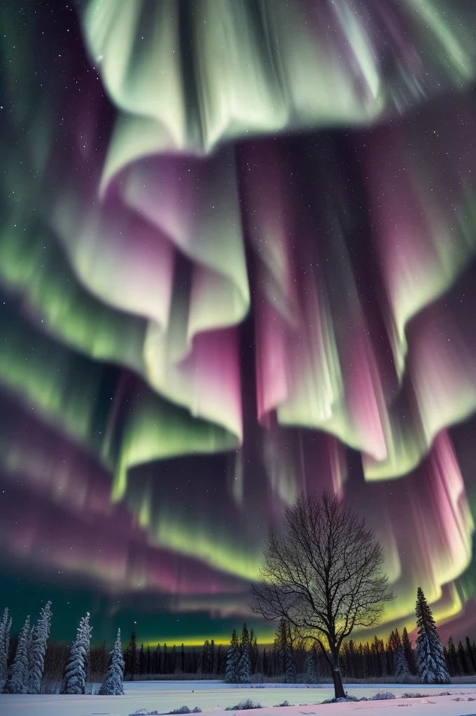 a tree in a field with aurora lights in the sky, rainbow aurora, aurora borealis, northern lights, with aurora borealis in the sky, magical colours and atmosphere, magical colors and atmosphere, beautiful and colorful, infused with aurora borealis, breathtaking colors, nacreous lights, really beautiful nature, beautiful!!!, vividly beautiful colors
