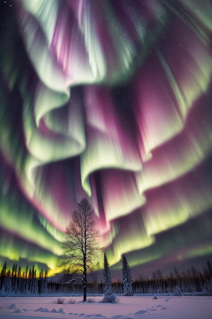 a tree in a field with aurora lights in the sky, rainbow aurora, aurora borealis, northern lights, with aurora borealis in the sky, magical colours and atmosphere, magical colors and atmosphere, beautiful and colorful, infused with aurora borealis, breathtaking colors, nacreous lights, really beautiful nature, beautiful!!!, vividly beautiful colors