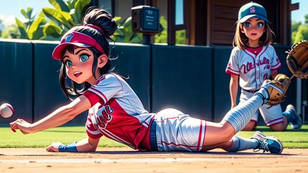 Female Baseball Players、third baseman、Diving catch of a powerful ball、Blinder