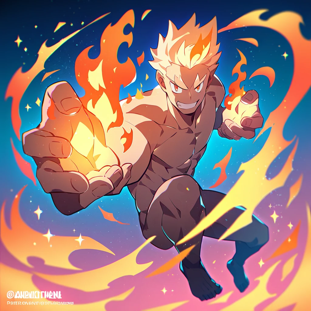 Fire Man 1, fire, The whole body was full of flames., Human-shaped fire , Full body light ,  naked, Fantasy, The best aesthetics , best quality, Amazing quality, The best aesthetics
