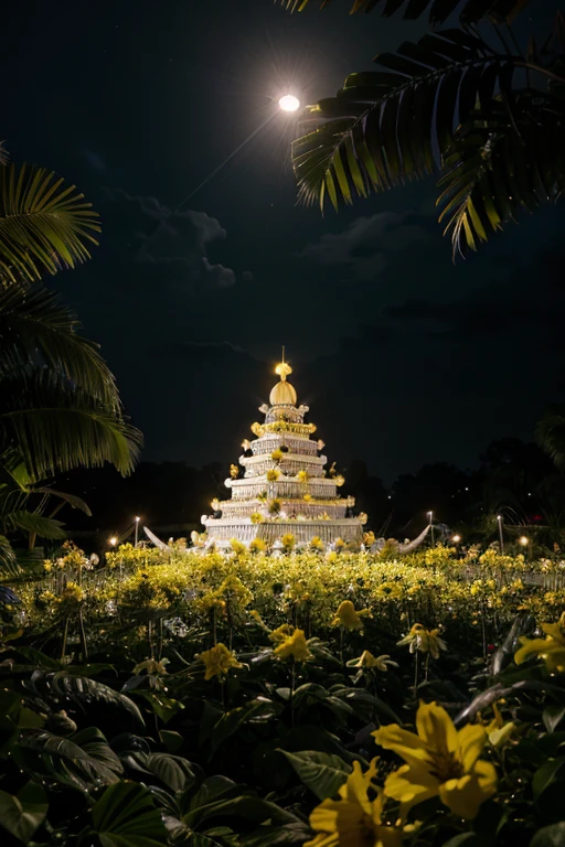 Illuminating the black jungle with white castles, yellow and violet floral madness